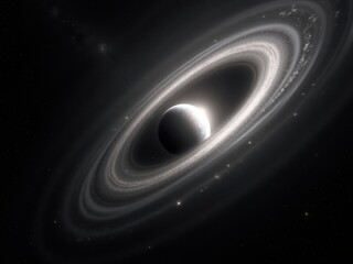 Visualization of a black hole surrounded by a luminous accretion disk set against the vast backdrop of deep space