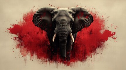 A powerful image of an elephant, its imposing presence highlighted against a dramatic red backdrop.