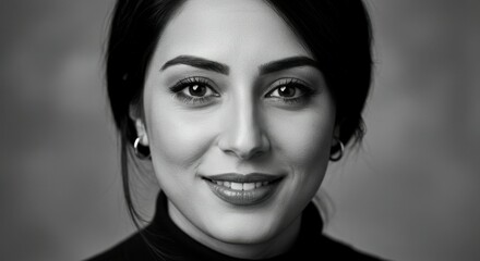 A classic monochrome portrait of a woman, focusing on her expressive face and natural beauty.
