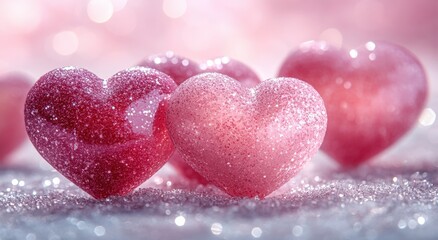 Obraz premium Sparkling Pink Glitter Hearts Valentine s Day Romance Love Decorations