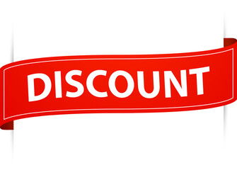 Red waving ribbon featuring a discount offer symbolizes savings and promotions, enticing customers with reduced prices and exclusive deals in retail environments