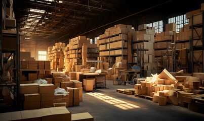 Storage areas with paper boxes of goods.