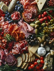 A delicious assortment of cured meats, cheeses, fruits, vegetables and breads for a hearty snack or appetizer