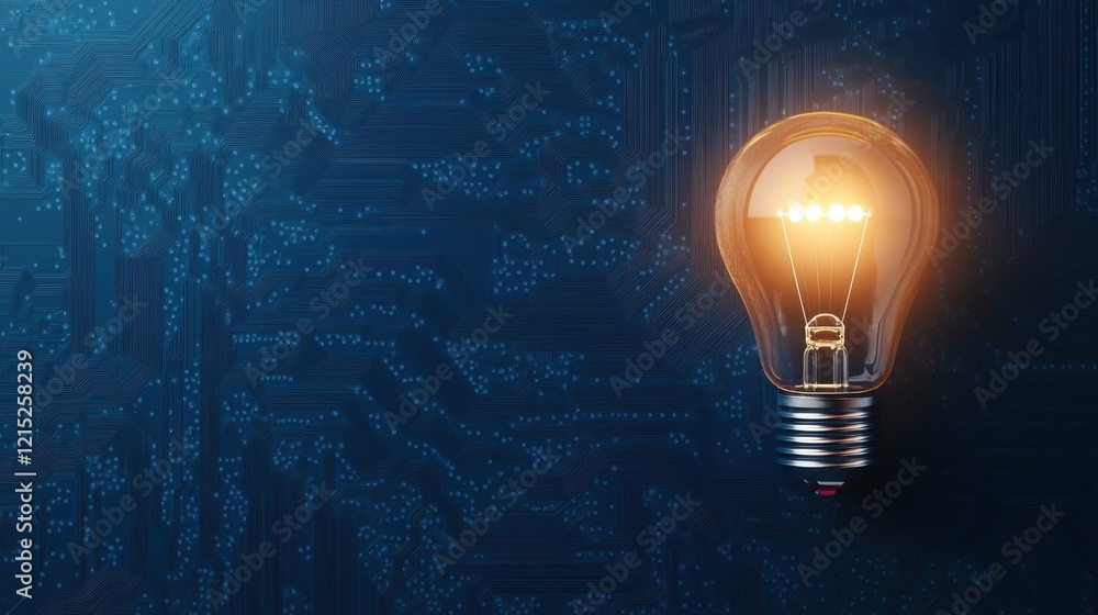Aufkleber glowing light bulb over abstract circuit board background creating innovative technology concept
