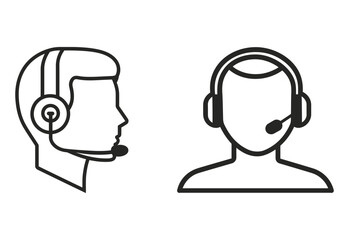 call center icon line art, silhouette, vector illustration