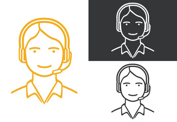 call center icon line art, silhouette, vector illustration