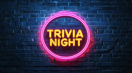Obraz premium Trivia Night Neon Sign Pub Bar Game Quiz Entertainment Fun