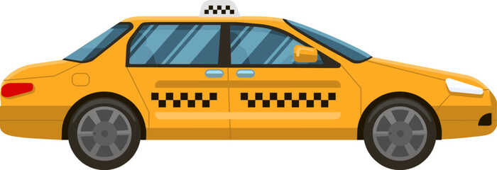 Classic yellow taxi cab featuring distinctive checkered decoration, isolated on a white background, symbolizing urban transportation and efficient passenger service in the city
