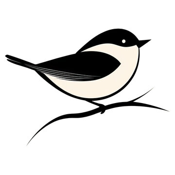 Minimalist Line Art Illustration of a Chickadee on a Branch with Transparent Background 5