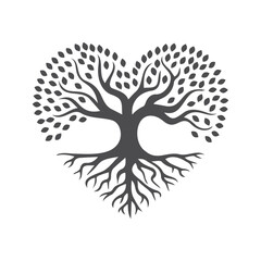 Heart-shaped tree design with intricate branches and roots