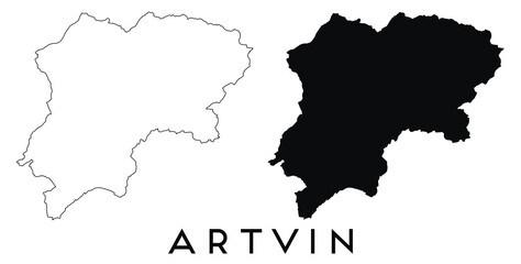 Artvin map outline and black silhouette vector