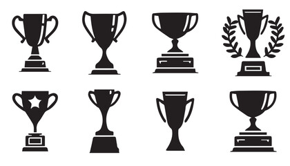 Set of trophy cup icon silhouette isolated on a white background, vector illustration, symbol style, Eps 10.	
