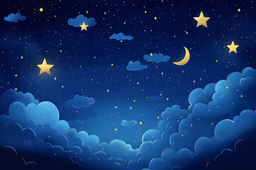 Starry night sky with a blue hue, a milky way galaxy background with stars and nebulae. Dark space texture for decoration or backdrop design. Vector illustration of a starry sky.