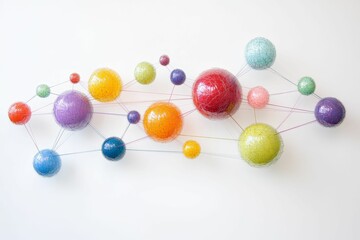 Colorful orbs connected by thin lines, against white.
