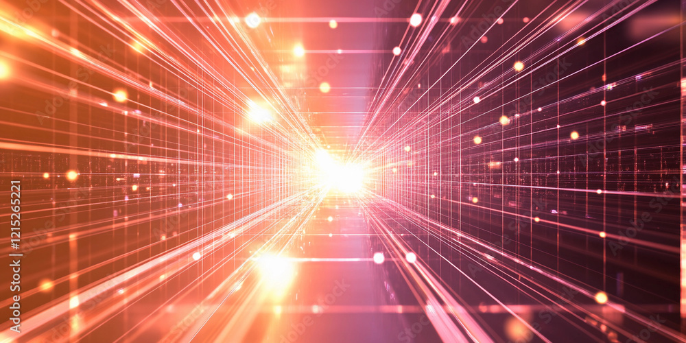 Poster futuristic light grid illuminating a vibrant pathway in a digital environment with dynamic energy an