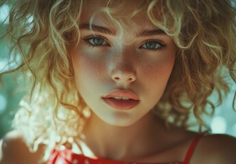 Fototapeta premium Vintage-inspired Fashion Photography with Curly Hair Model