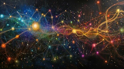 Network of glowing orbs connected by lines on dark.
