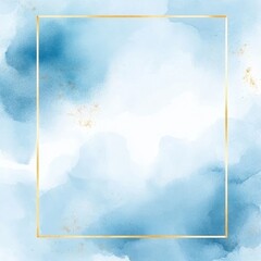 Abstract Blue Watercolor Background With Gold Frame