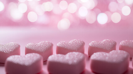 Obraz premium Pink Glittery Hearts Romantic Valentine s Day Sweets Love Candy Festive