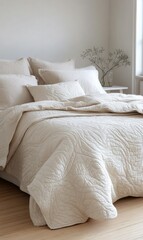 Luxurious Beige Bedding Set in Minimalist Bedroom