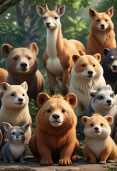 Obraz premium Collection of wildlife illustrations featuring cute animals, animal, sweet, wildlife