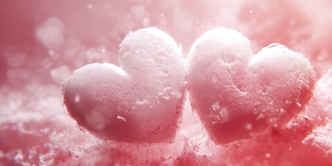 Obraz premium Love Blizzard: Heart-shaped Snowflakes Amidst Pink Snowstorm