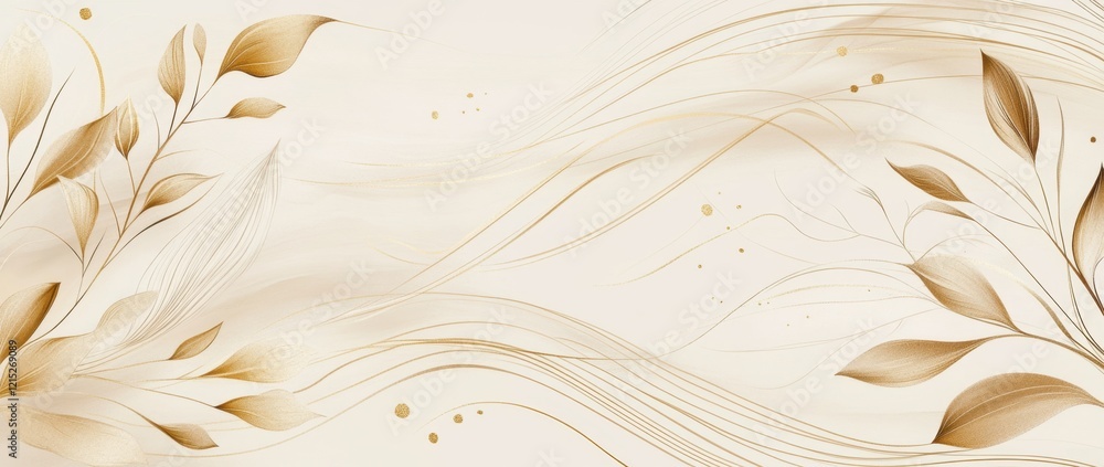 Aufkleber a beautiful golden line pattern on a light beige background, with elegant curves and swirls, soft li