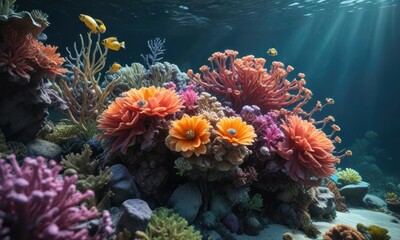 Obraz premium Colorful coral and anemones in Abbotts Lagoon, marine biology, colorful, California