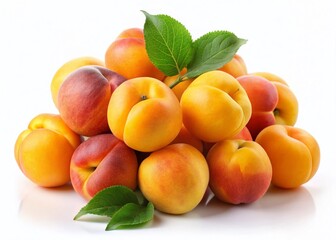 Ripe Apricots on White Background - Fresh Summer Fruit Stock Photo