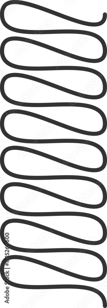 Poster dark metal spiral spring forming regular loops, creating a rhythmic pattern against a clean white ba