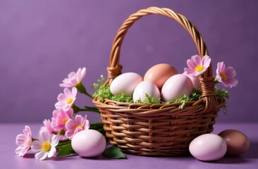 Fototapeta premium Easter eggs are in a basket, Easter holiday