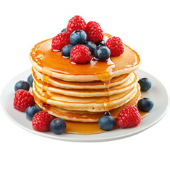 Delicious Pancakes Topped with Berries and Syrup Kitchen Food Photography Bright Close-Up Culinary Delight