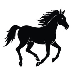 Horse running silhouette on white background