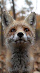 Close-up portrait of a red fox in autumn forest.