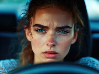 Intense Stare of a Woman with Sunglasses and Red Lipstick