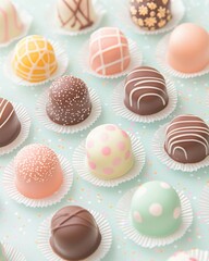 handcrafted chocolate bonbons with intricate patterns and cute doilies