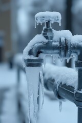 a water faucet with icicles hanging from it