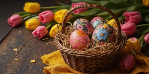 Fototapeta premium easter eggs in basket