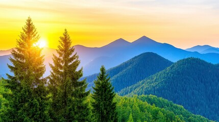 Fototapeta premium Mountain range at sunset with vibrant colors in the sky and silhouetted peaks in the foreground