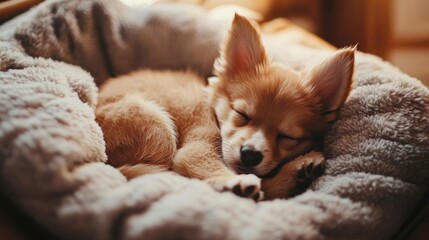 Calm Dog Relaxing in Soft Bed Indoors