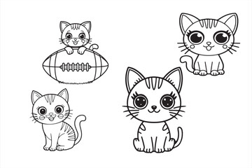 cute cat coloring page,smiling cat outline vector,Cat coloring book page illustration for kids