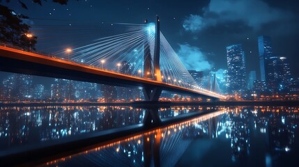 Naklejka premium skyline with city bridge and traffic below