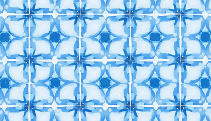 Fototapeta premium Blue and white abstract star pattern ceramic tiles 