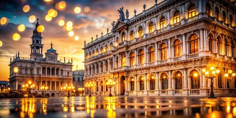 Fototapeta premium Romantic Italian Evening: Bokeh Lights on Palazzo Facade