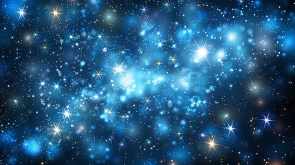 Naklejka premium Starry sky background, blue night sky full of stars, glowing stars in the dark space, starry background, dark night, stars in the distance, starlight, dark background with a blue glow, night sky.