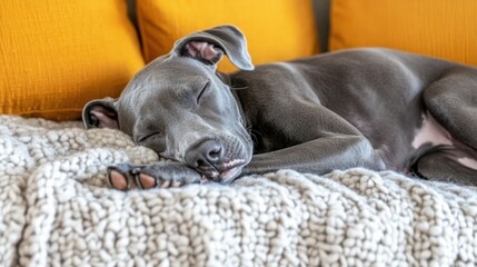 Cozy Dog Snoozing on Soft Blanket in Calm Living Room