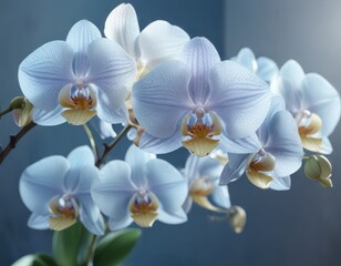 Obraz premium Delicate orchid petals unfolding in a soft blue morning light , morning, flowers