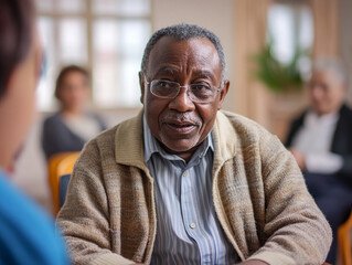 Obraz premium Engaging conversation between an elder and a listener