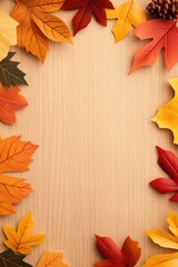 Fototapeta premium Autumn Leaves Frame on Wooden Background - Thanksgiving and Fall Design
