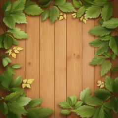 Obraz premium Lush Green Leaves Frame on Wooden Background.